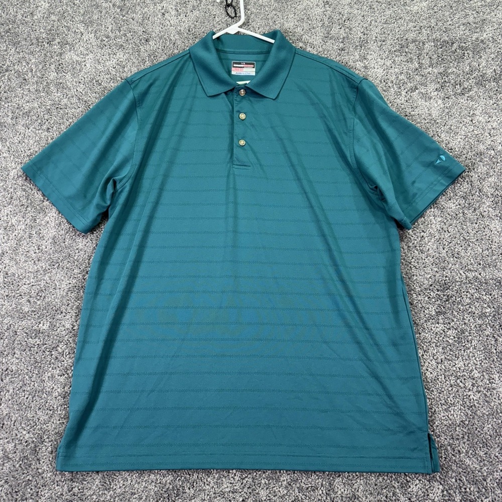 Grand Slam Airflow Polo Shirt Mens XL Green Blue Striped Golf Performance Knit